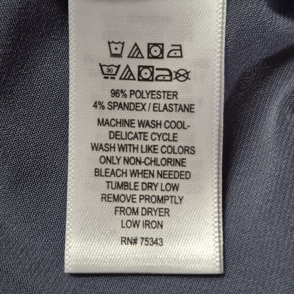 Tahari Faux Wrap Stretch Side Tie Blouse Size Medium Steel Blue Coquette Office - Picture 10 of 14